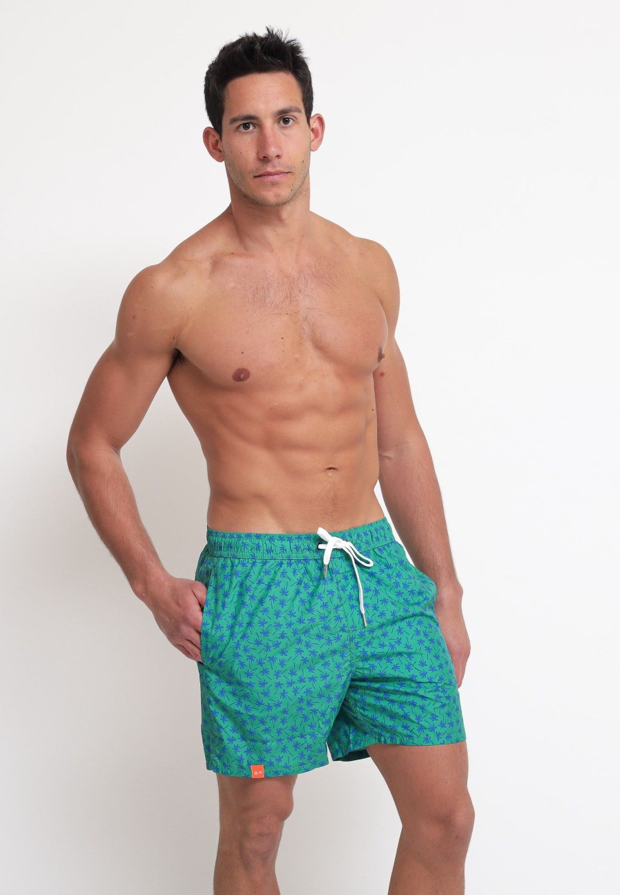 Uomo sun68 Beach Boxer Da Mare | Swim Pant Small Print - Verde Prato