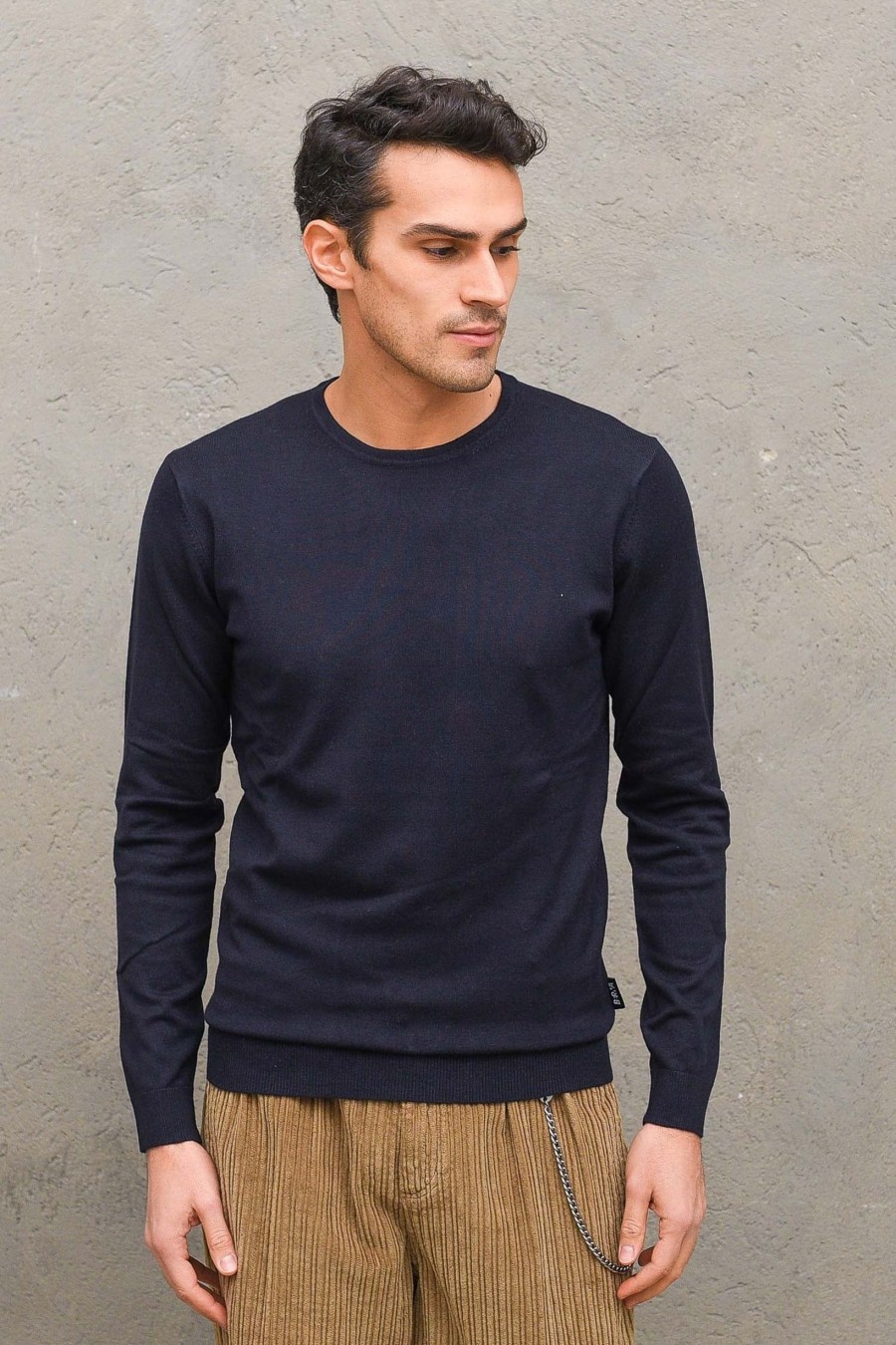 Uomo berna Pullover | M Paricollo Essentials - Navy