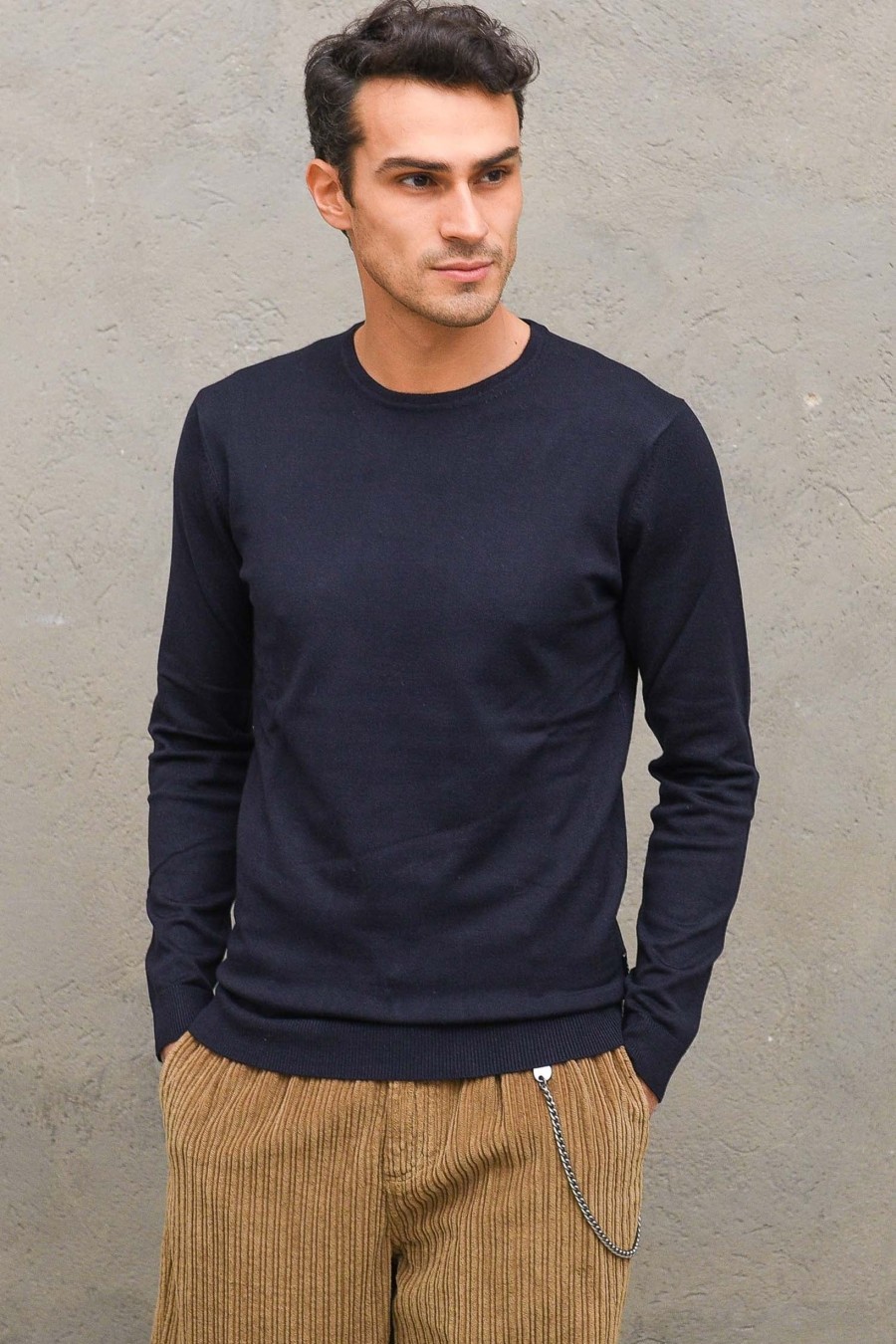 Uomo berna Pullover | M Paricollo Essentials - Navy